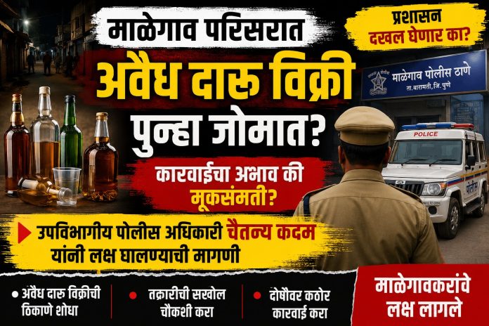 माळेगाव परिसरात अवैध दारू विक्रीच्या चर्चेला उधाण; पोलिसांच्या कारवाईकडे नागरिकांचे लक्ष