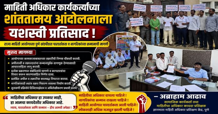 माहिती अधिकार कार्यकर्त्यांच्या शांततामय आंदोलनाला उत्स्फूर्त प्रतिसाद