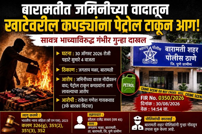 घरातील कपड्यांना पेट्रोल टाकून आग लावल्याचा आरोप; बारामती शहर पोलिसांत गुन्हा दाखल