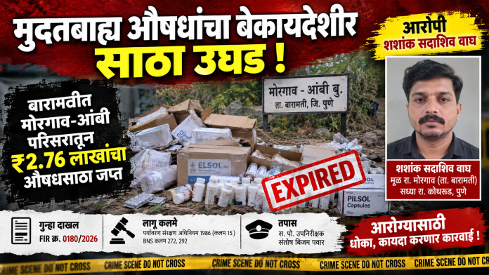 मुदतबाह्य औषधांचा बेकायदेशीर साठा उघड; शशांक सदाशिव वाघ याच्याविरुद्ध सुपा पोलिसांत गुन्हा