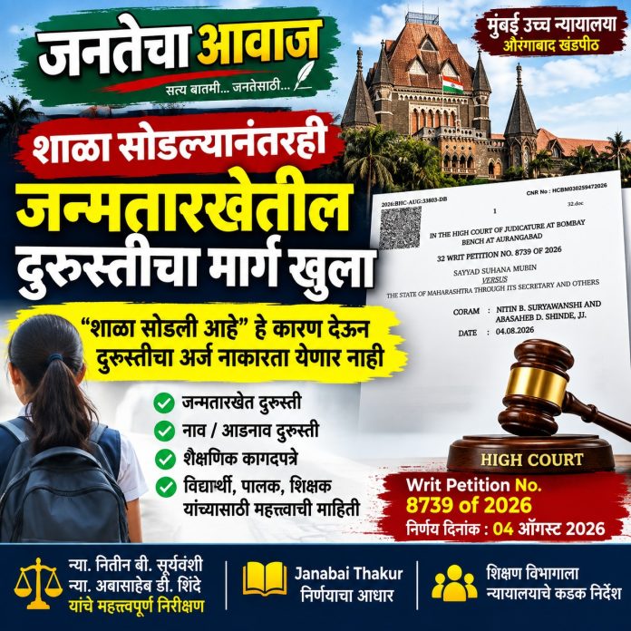 🚨 शाळा सोडल्यानंतरही जन्मतारखेतील दुरुस्तीचा मार्ग खुला; औरंगाबाद खंडपीठाचा महत्त्वपूर्ण निर्णय