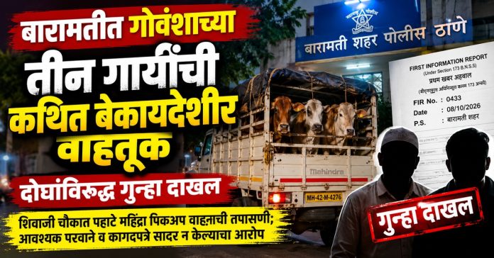 बारामतीत गोवंशाच्या तीन गायींची कथित बेकायदेशीर वाहतूक; दोघांविरुद्ध गुन्हा दाखल
