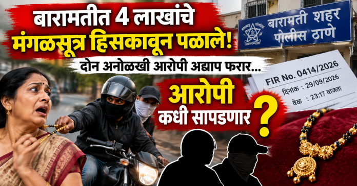 बारामतीत ₹4 लाखांचे मंगळसूत्र हिसकावून पळाले; दोन अनोळखी आरोपी अद्याप फरार — आरोपी कधी सापडणार?