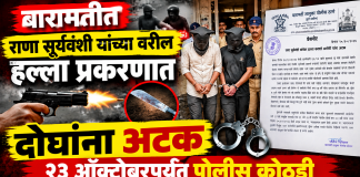 बारामतीत राणा सूर्यवंशी यांच्यावरील हल्ला प्रकरणात दोघांना अटक; २३ ऑक्टोबरपर्यंत पोलीस कोठडी