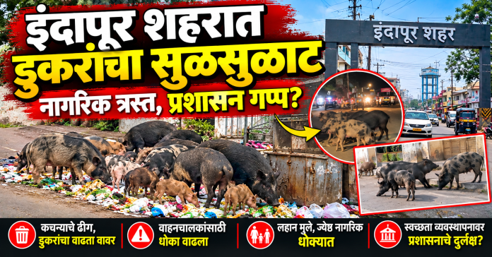इंदापूर शहरात डुकरांचा सुळसुळाट; नगरपालिकेच्या स्वच्छता व्यवस्थेवर प्रश्नचिन्ह?