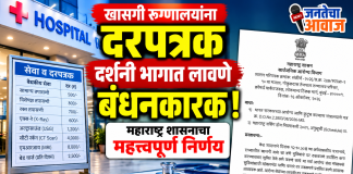खासगी रुग्णालयांना दरपत्रक दर्शनी भागात लावणे बंधनकारक; महाराष्ट्र शासनाचा महत्त्वपूर्ण निर्णय